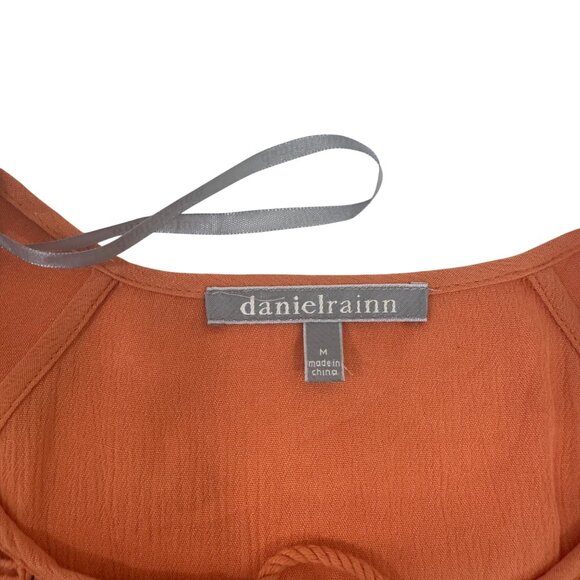 Daniel Rainn Women SZ M Orange Boho Peasant Top Embroidered Front & Tie Neck - Picture 4 of 15